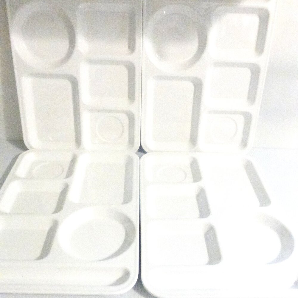 4x WHITE Texas Ware Melamine Ware DINNER TRAYS Vintage Serving Tray TV DINNER